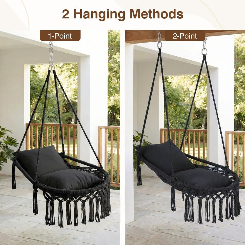 Macrame Swing Chair Hammock Chair with 2 Removable Cushions by DirectDeals