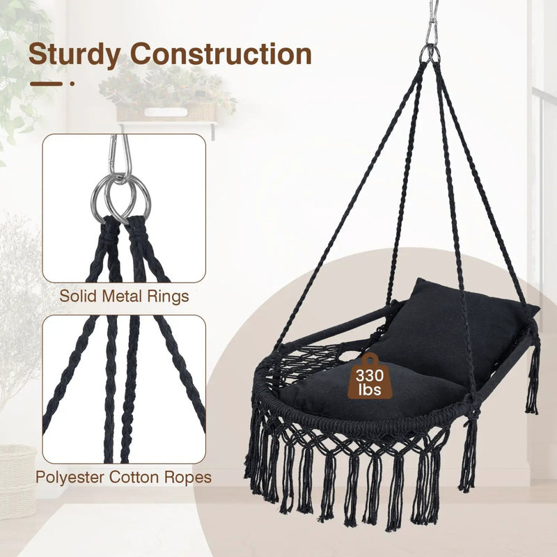 Macrame Swing Chair Hammock Chair with 2 Removable Cushions by DirectDeals