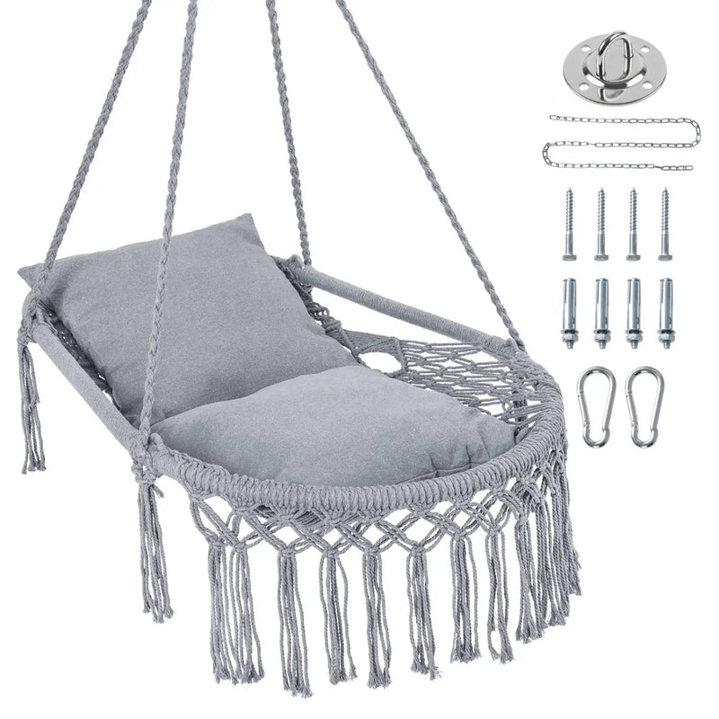 Macrame Swing Chair Hammock Chair with 2 Removable Cushions by DirectDeals