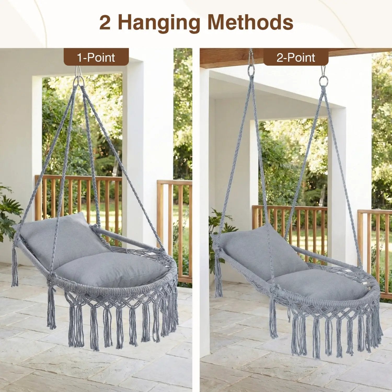 Macrame Swing Chair Hammock Chair with 2 Removable Cushions by DirectDeals
