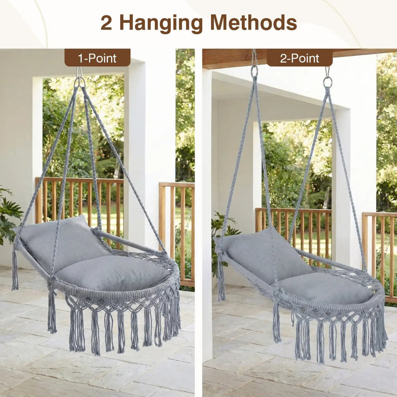 Macrame Swing Chair Hammock Chair with 2 Removable Cushions by DirectDeals