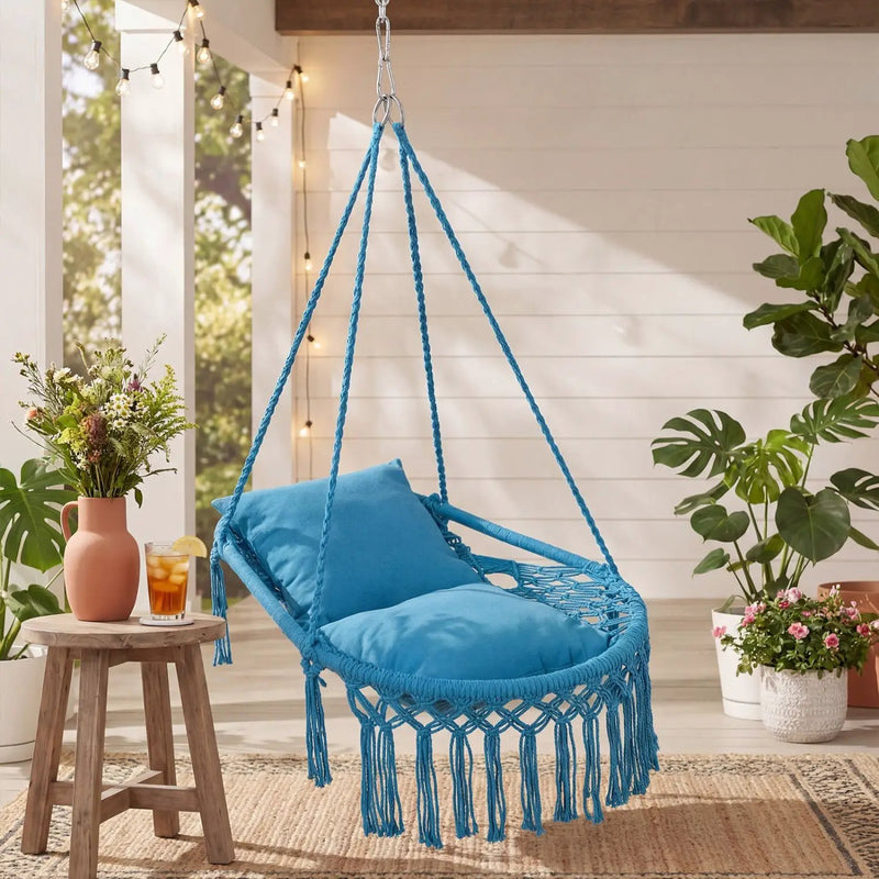 Macrame Swing Chair Hammock Chair with 2 Removable Cushions by DirectDeals