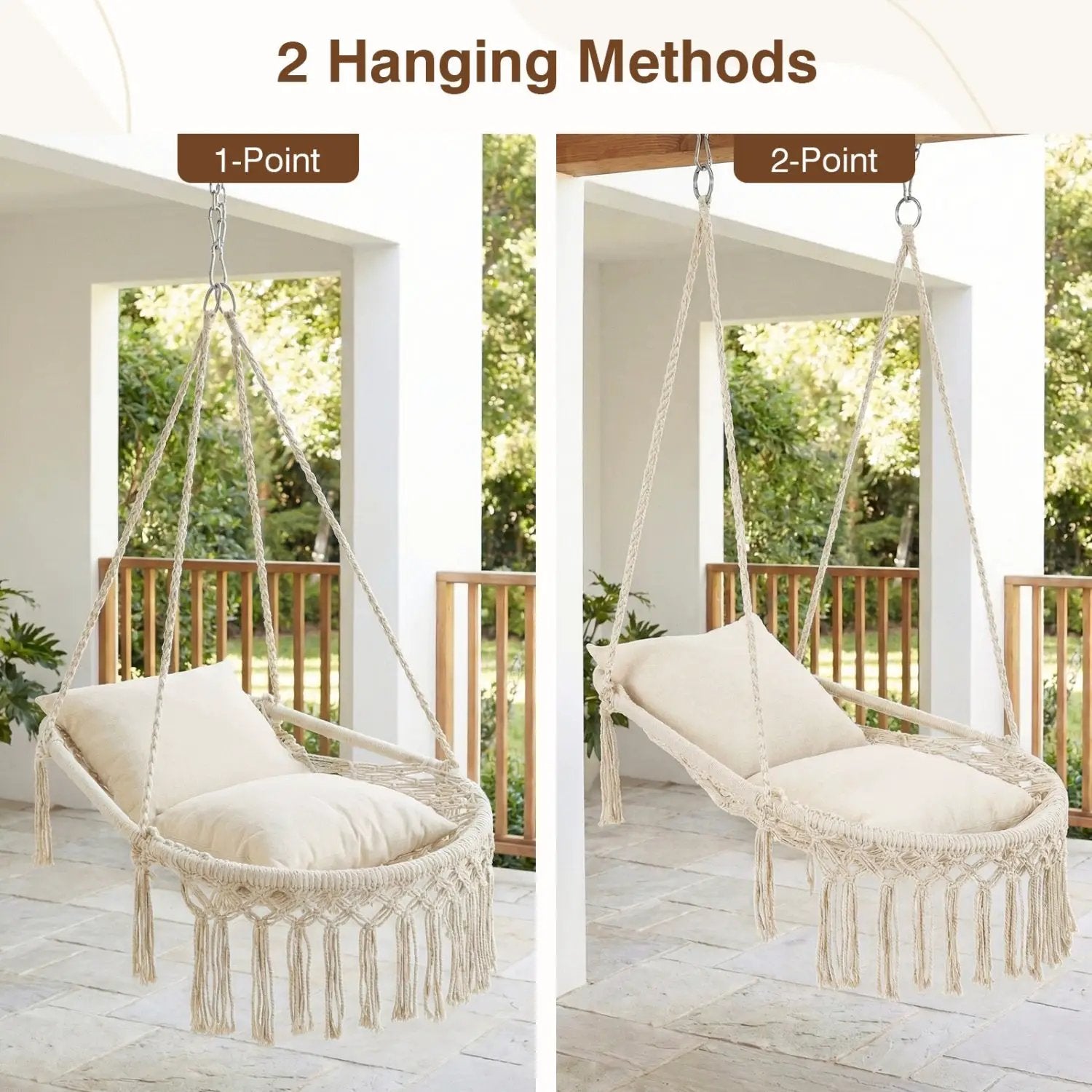 Macrame Swing Chair Hammock Chair with 2 Removable Cushions by DirectDeals