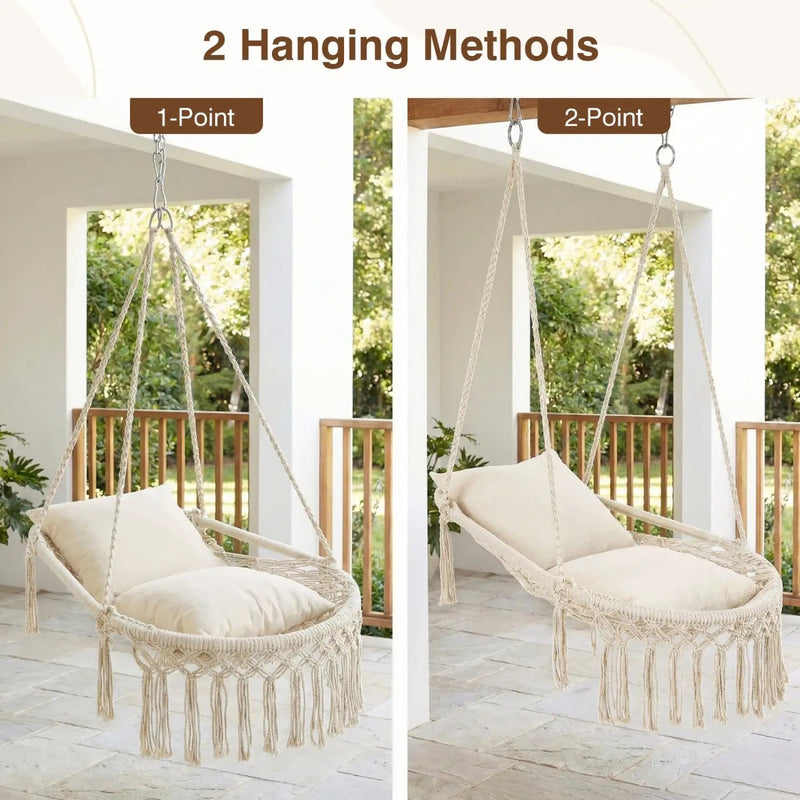 Macrame Swing Chair Hammock Chair with 2 Removable Cushions by DirectDeals