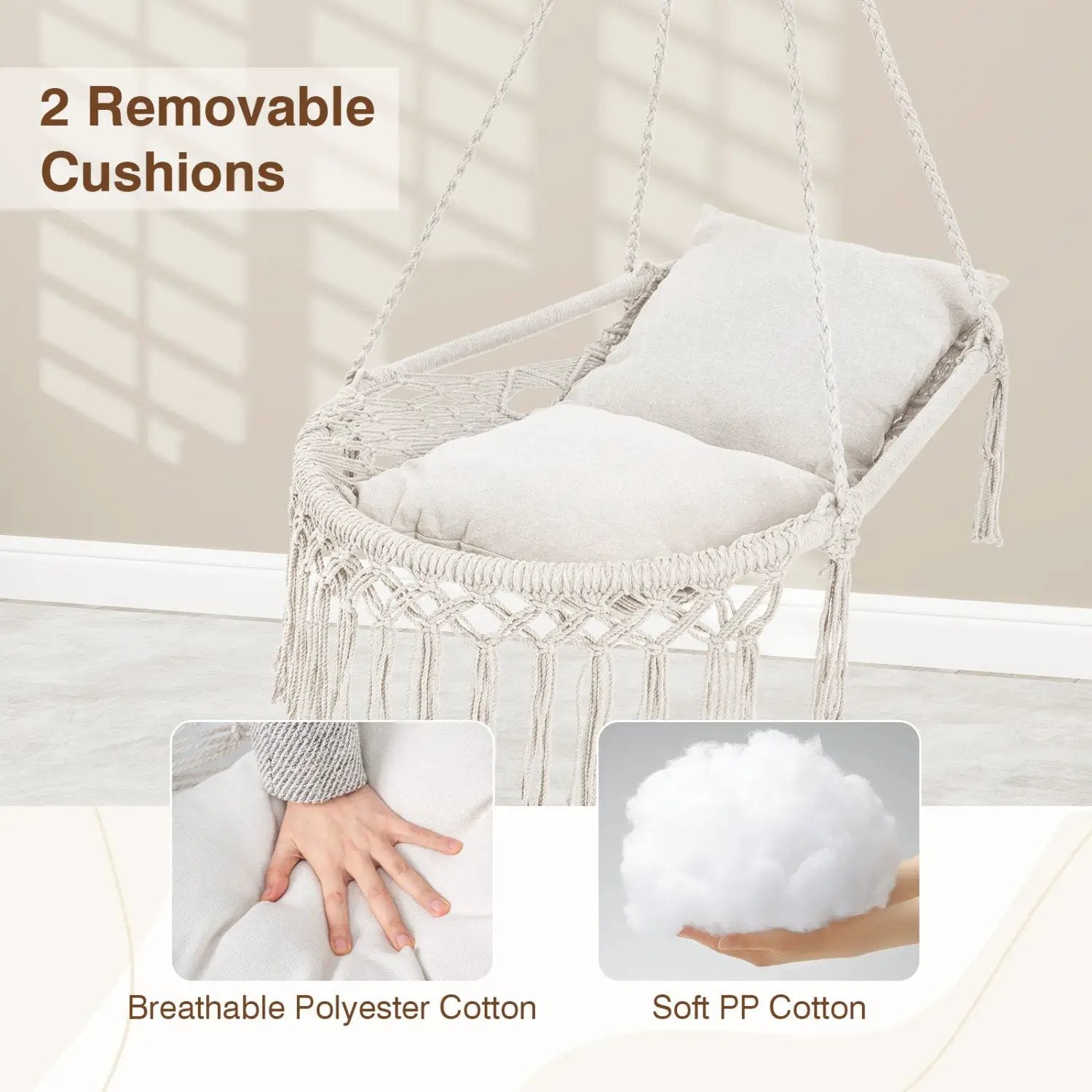 Macrame Swing Chair Hammock Chair with 2 Removable Cushions by DirectDeals