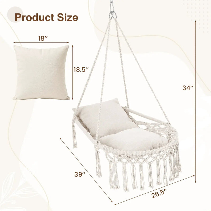 Macrame Swing Chair Hammock Chair with 2 Removable Cushions by DirectDeals