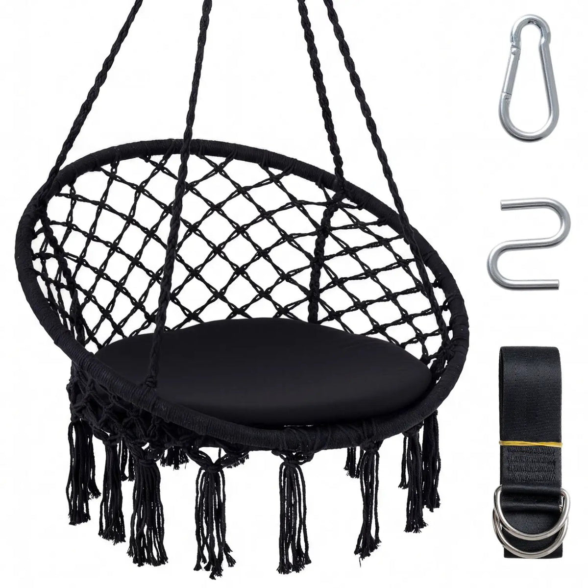 Macrame Swing Chair Hammock Chair with Round Seat Cushion