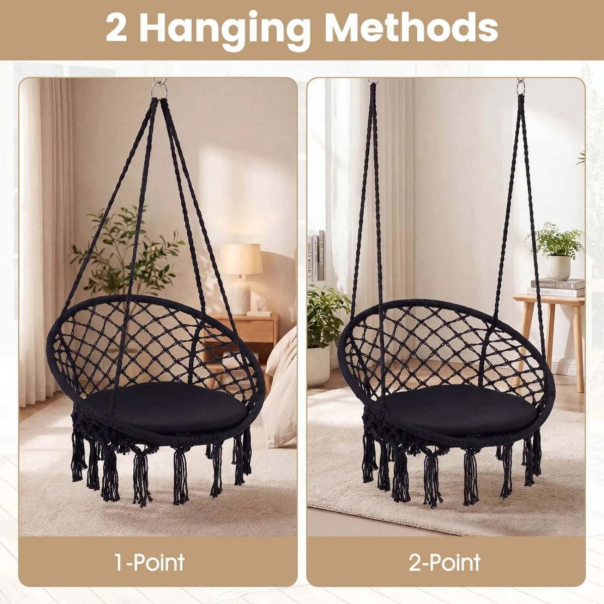 Macrame Swing Chair Hammock Chair with Round Seat Cushion, photo 8 of 32