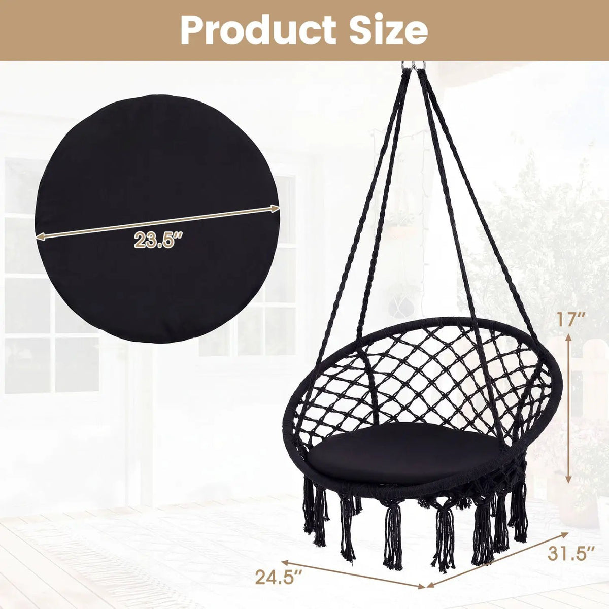 Macrame Swing Chair Hammock Chair with Round Seat Cushion, photo 7 of 32