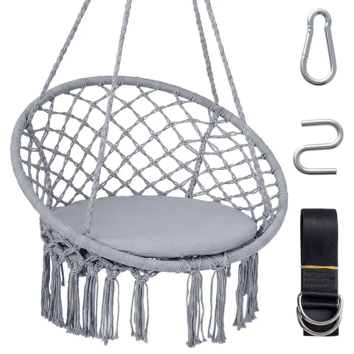 Macrame Swing Chair Hammock Chair with Round Seat Cushion, photo 4 of 32