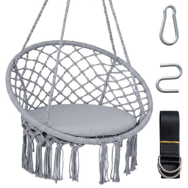 Macrame Swing Chair Hammock Chair with Round Seat Cushion by DirectDeals