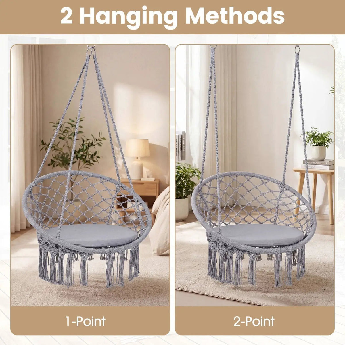 Macrame Swing Chair Hammock Chair with Round Seat Cushion, photo 29 of 32