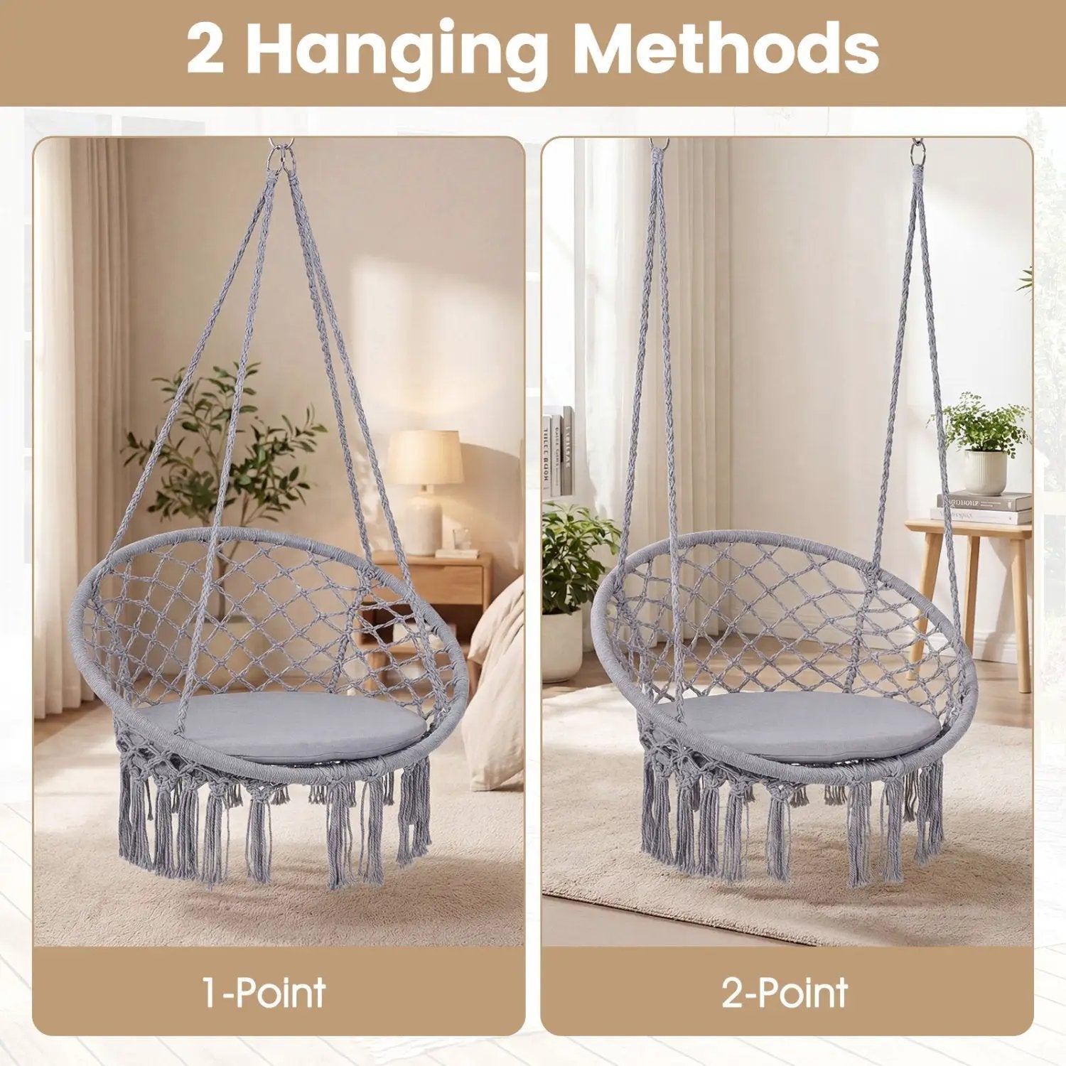 Macrame Swing Chair Hammock Chair with Round Seat Cushion by DirectDeals