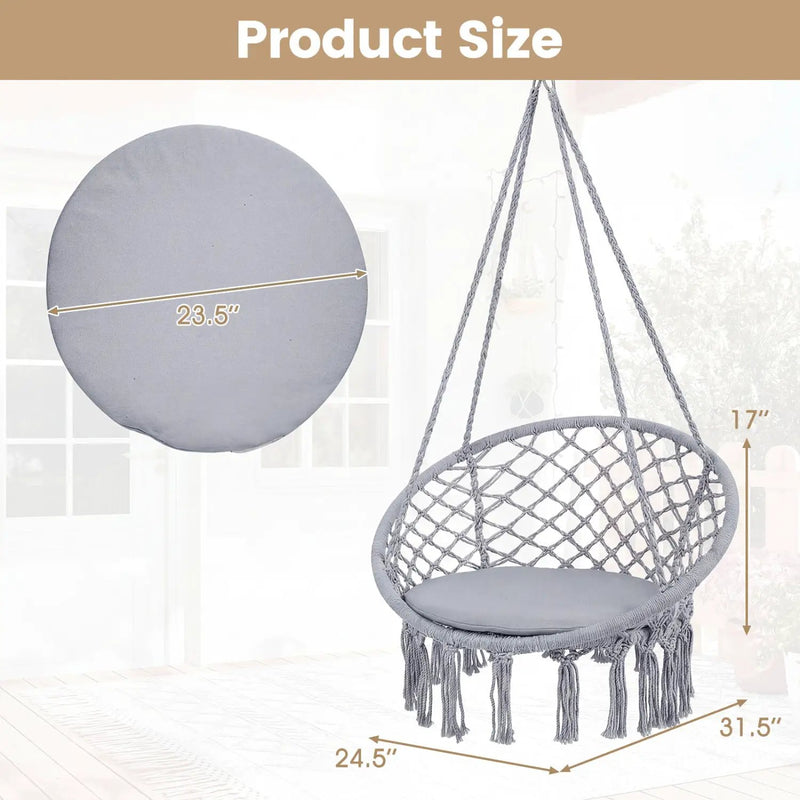 Macrame Swing Chair Hammock Chair with Round Seat Cushion by DirectDeals