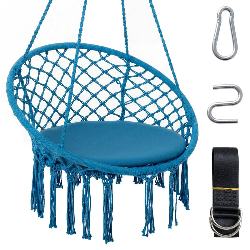 Macrame Swing Chair Hammock Chair with Round Seat Cushion by DirectDeals