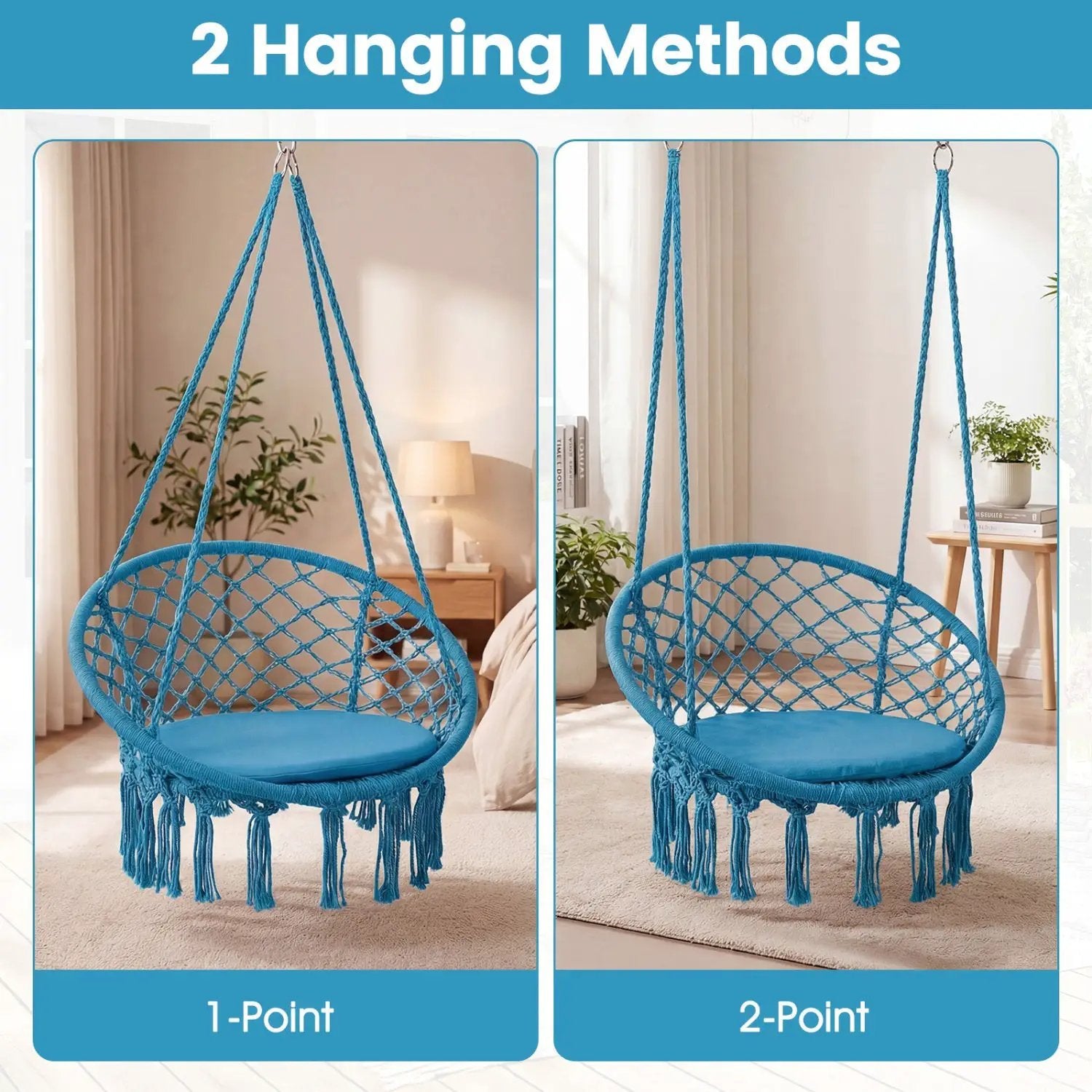 Macrame Swing Chair Hammock Chair with Round Seat Cushion by DirectDeals