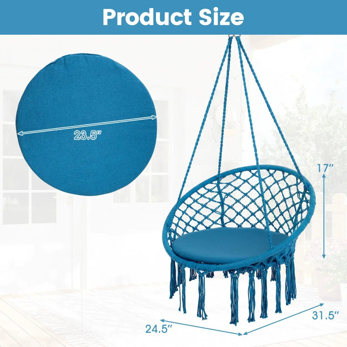 Macrame Swing Chair Hammock Chair with Round Seat Cushion, photo 21 of 32