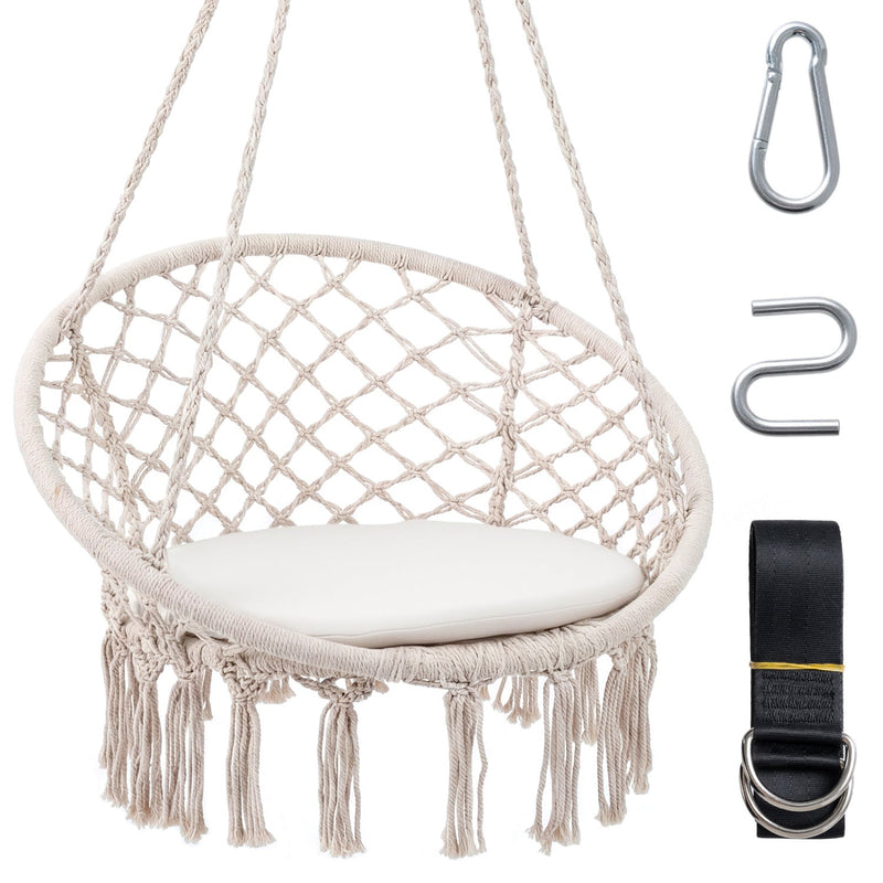 Macrame Swing Chair Hammock Chair with Round Seat Cushion by DirectDeals