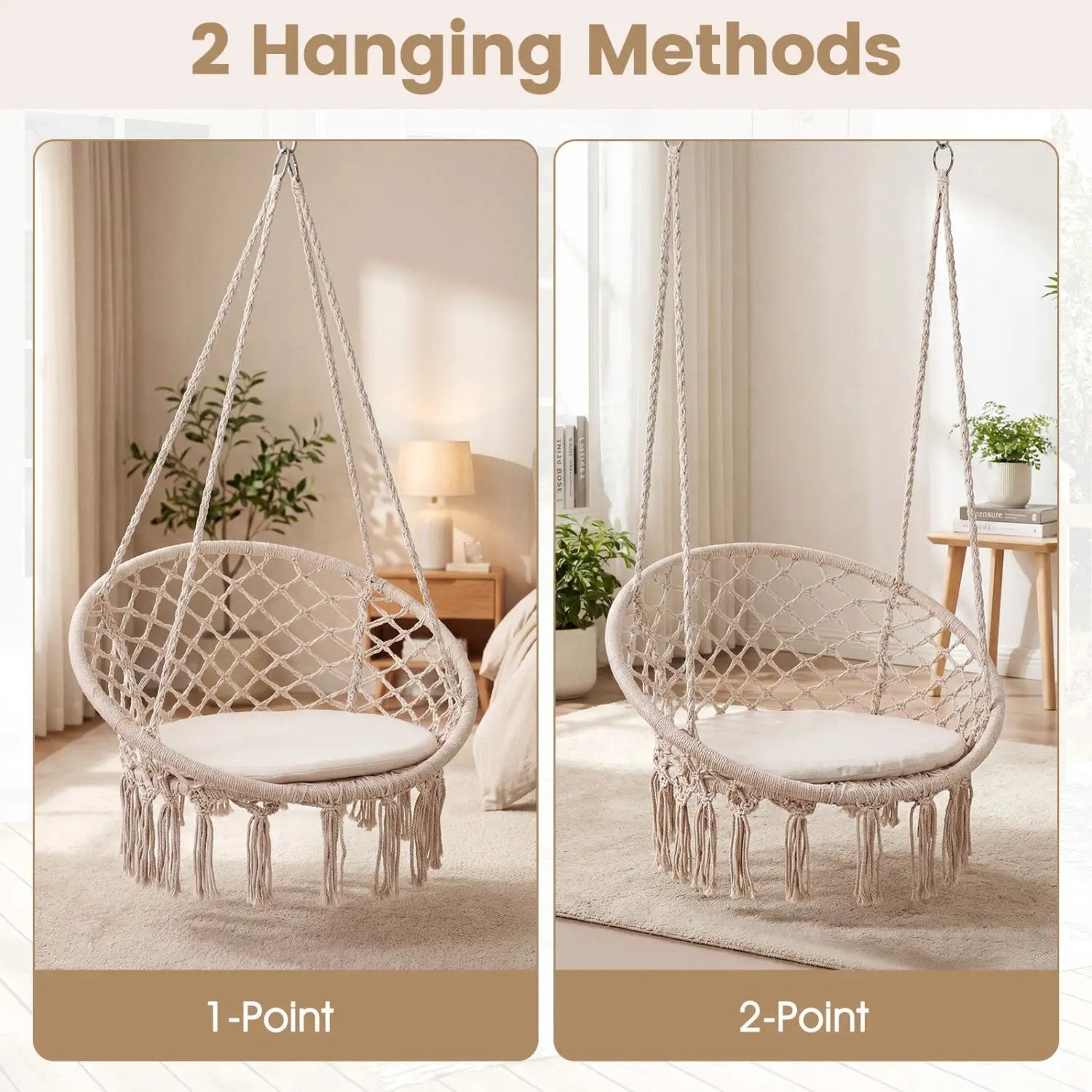 Macrame Swing Chair Hammock Chair with Round Seat Cushion by DirectDeals