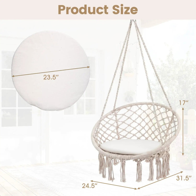 Macrame Swing Chair Hammock Chair with Round Seat Cushion by DirectDeals