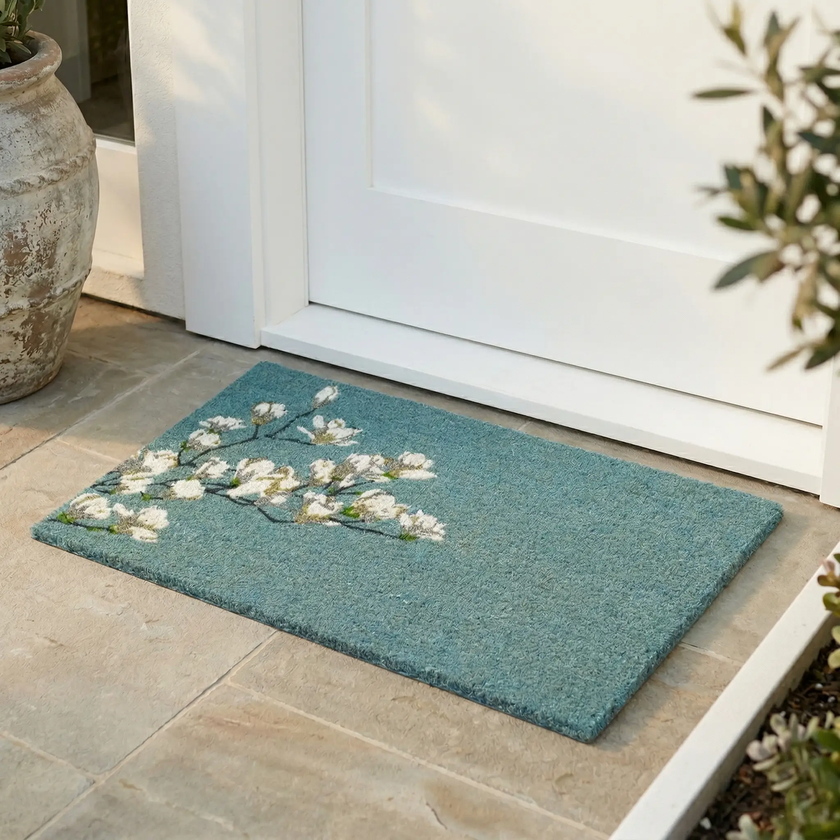 Magnolia Branch - Blue Coir Doormat, photo 4 of 26