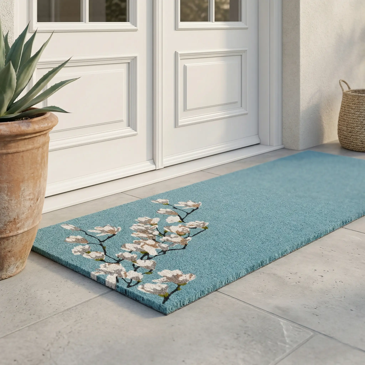 Magnolia Branch - Blue Coir Doormat, photo 7 of 26