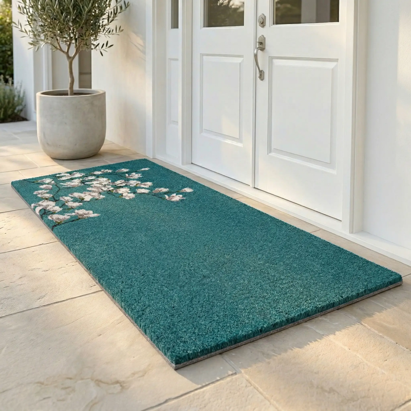 Magnolia Branch - Blue Coir Doormat by Fab Habitat