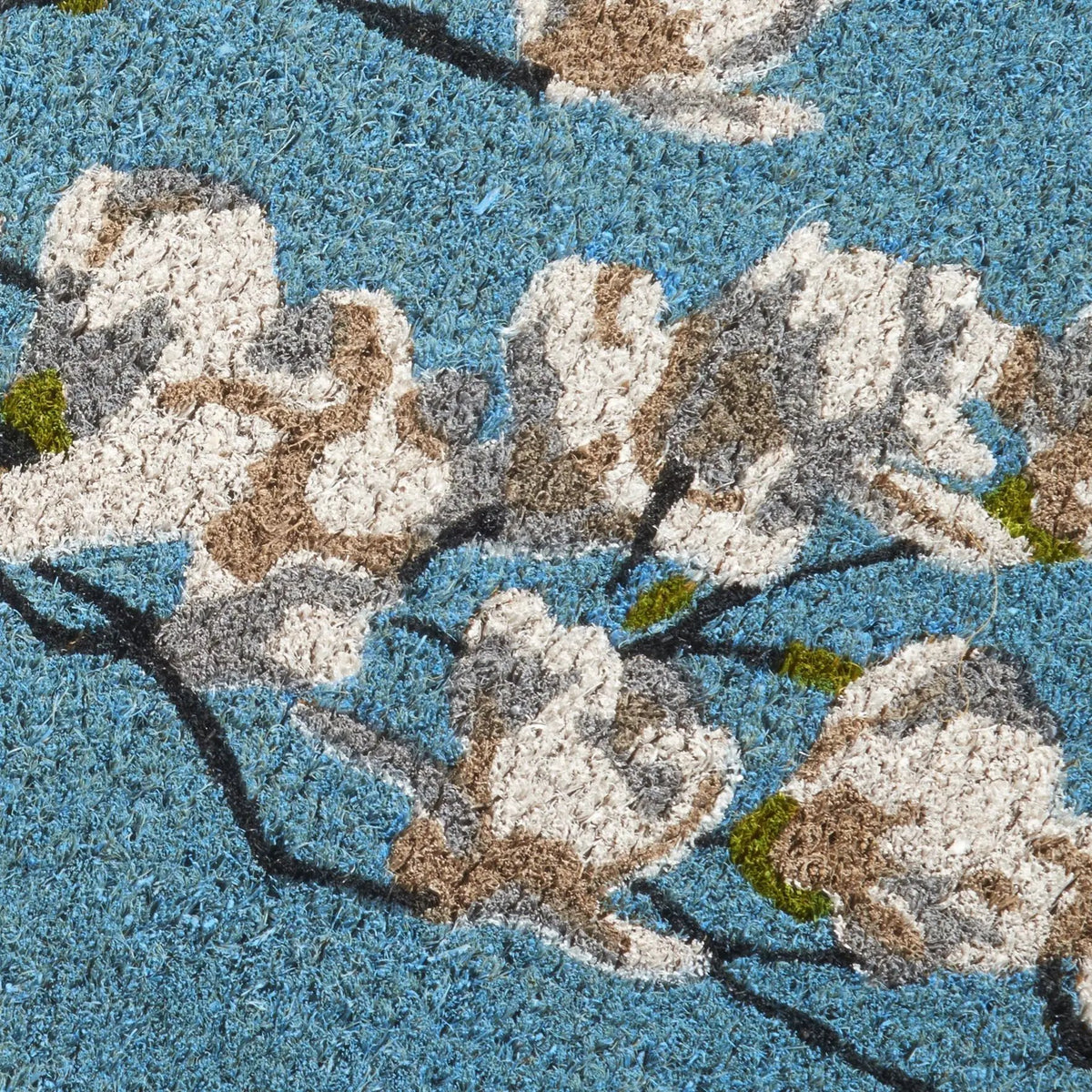 Magnolia Branch - Blue Coir Doormat, detail