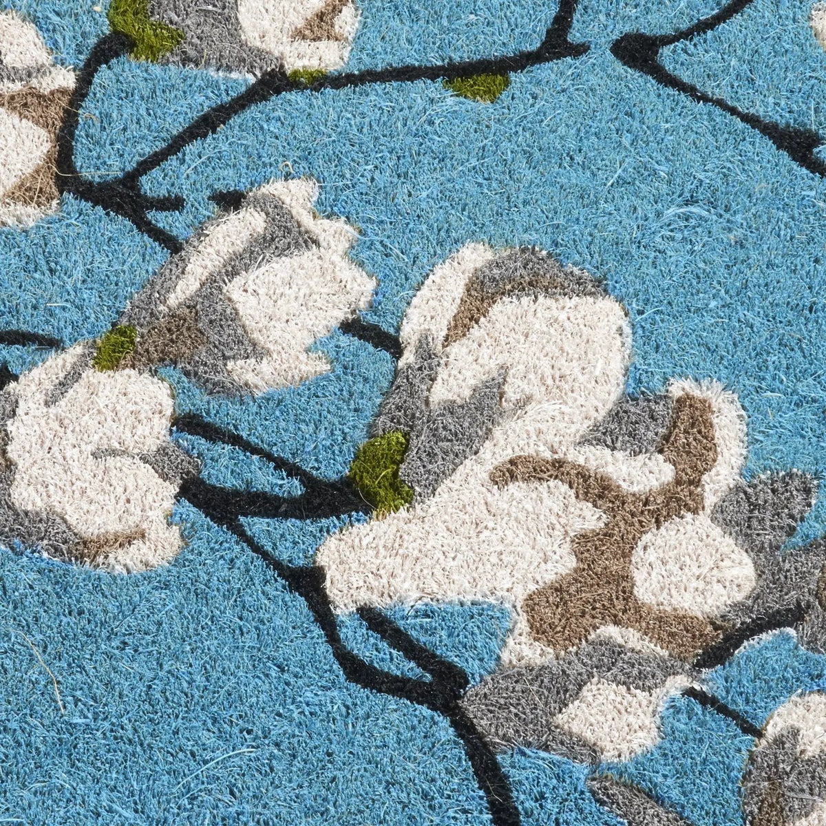 Magnolia Branch - Blue Coir Doormat, detail 2