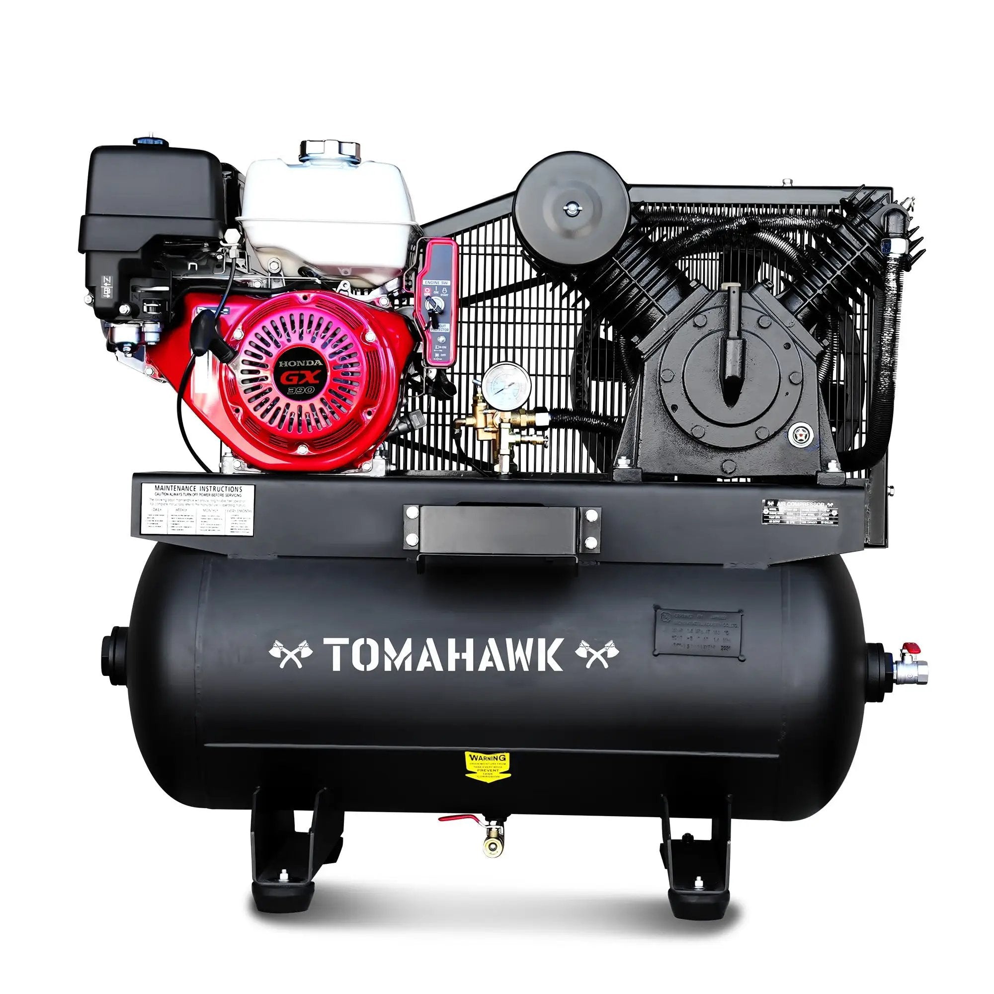 30 Gallon Air Compressor 13HP Honda GX390 Engine Horizontal Tank 24.4 CFM @ 90 PSI Gas-Powered by Tomahawk Power
