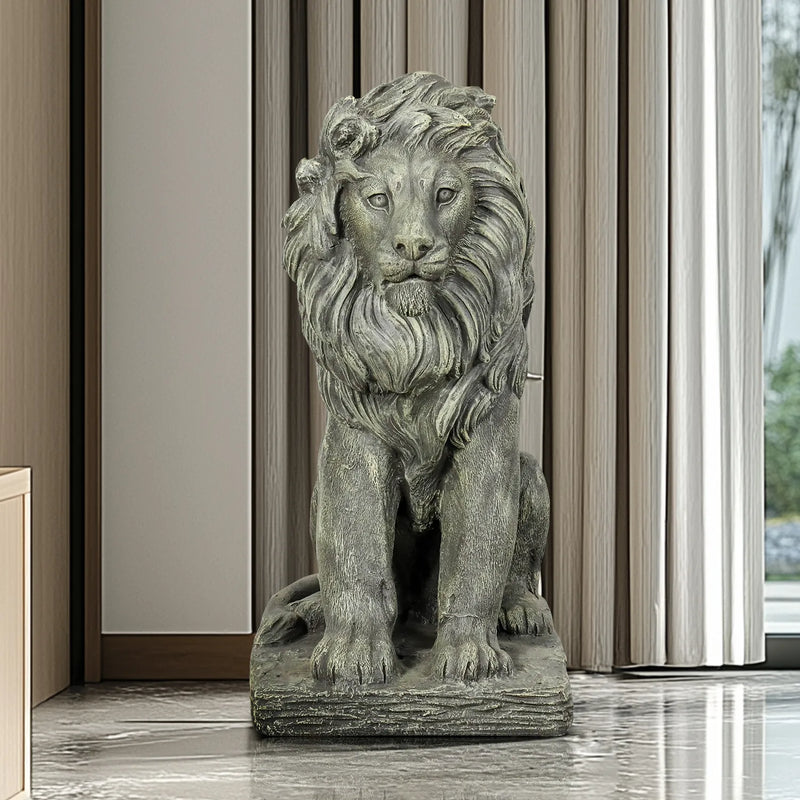 Concrete Outdoor Lion Statue Guardian Seated 22 Inch, photo 2 of 4