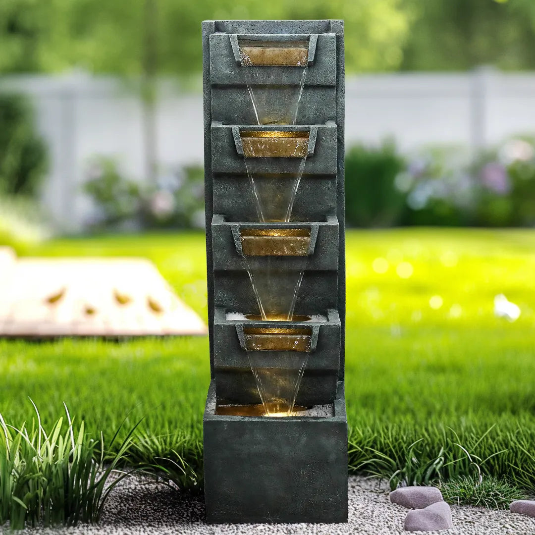 Resin Geometric Outdoor Wall Fountain 39 Inch LED, photo 3 of 5