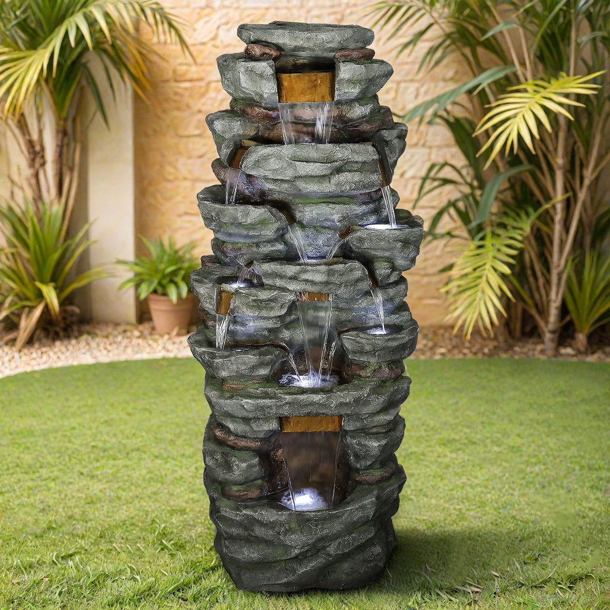 Resin Cliffside Rock Large Outdoor Water Fountain with LED, photo 2 of 7