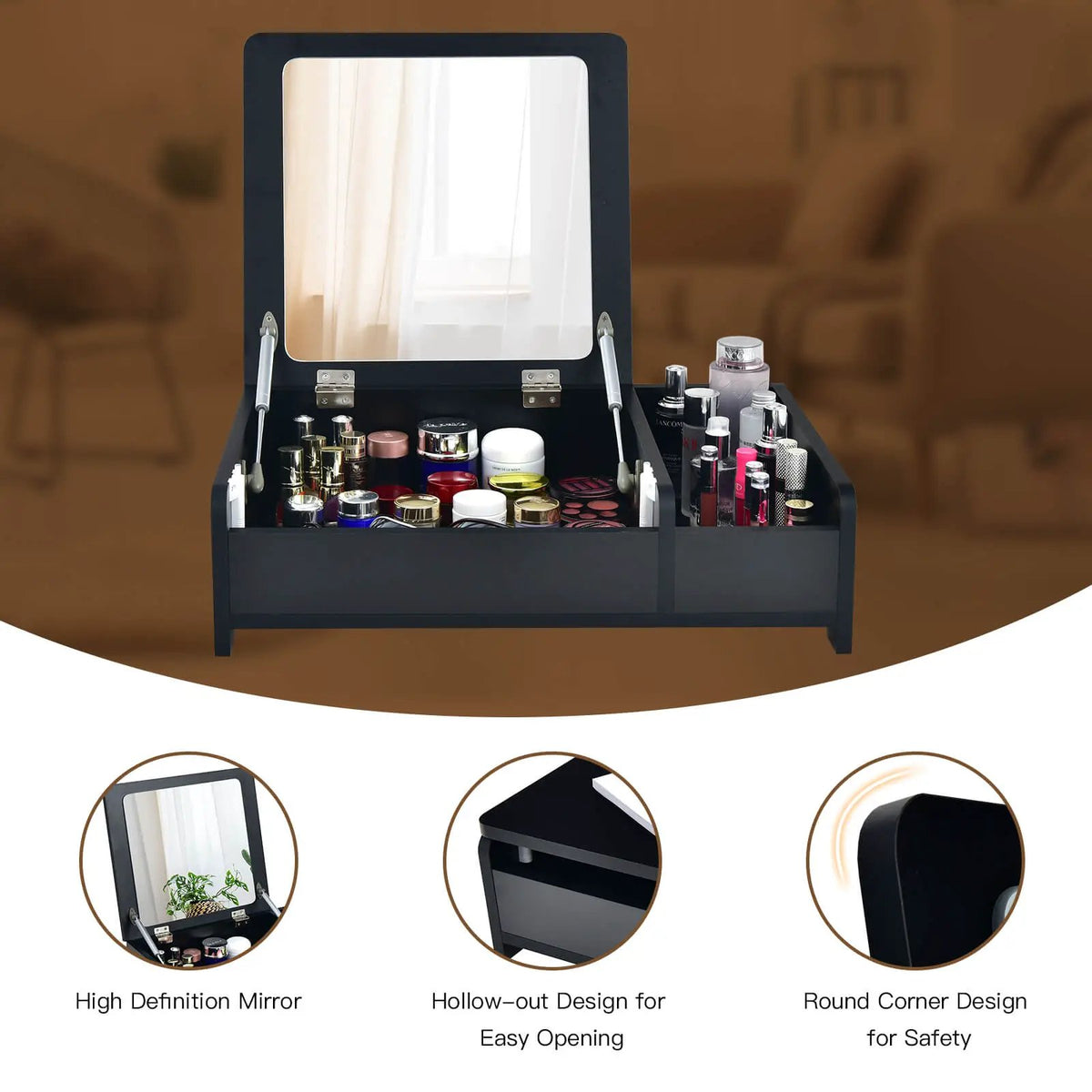 Compact Bay Window Makeup Dressing Table with Flip-Top Mirror, detail 2
