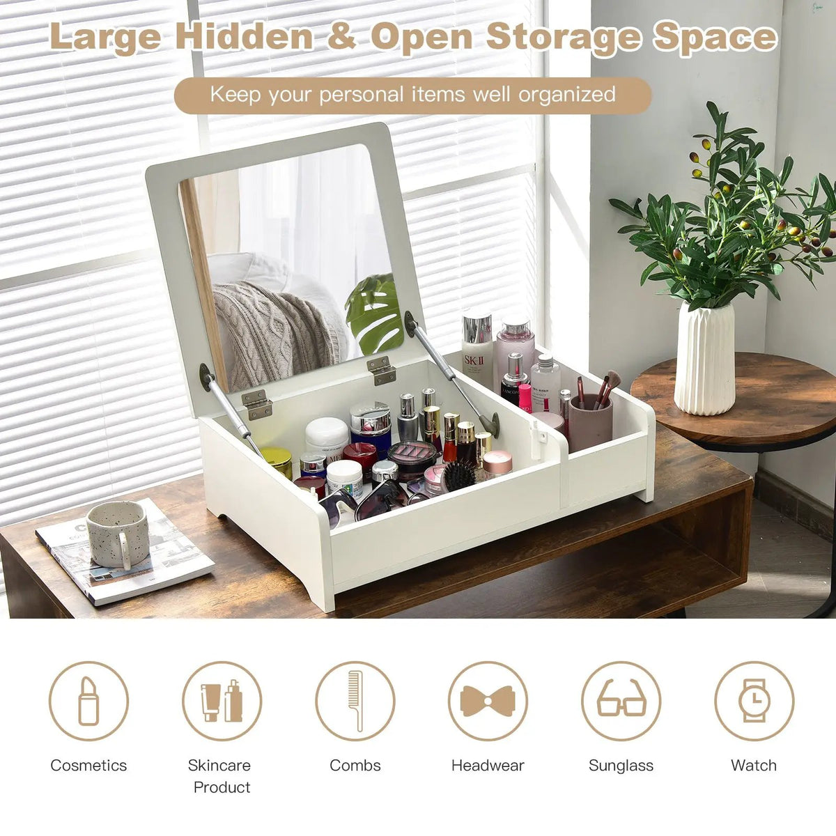 Compact Bay Window Makeup Dressing Table with Flip-Top Mirror, photo 4 of 16