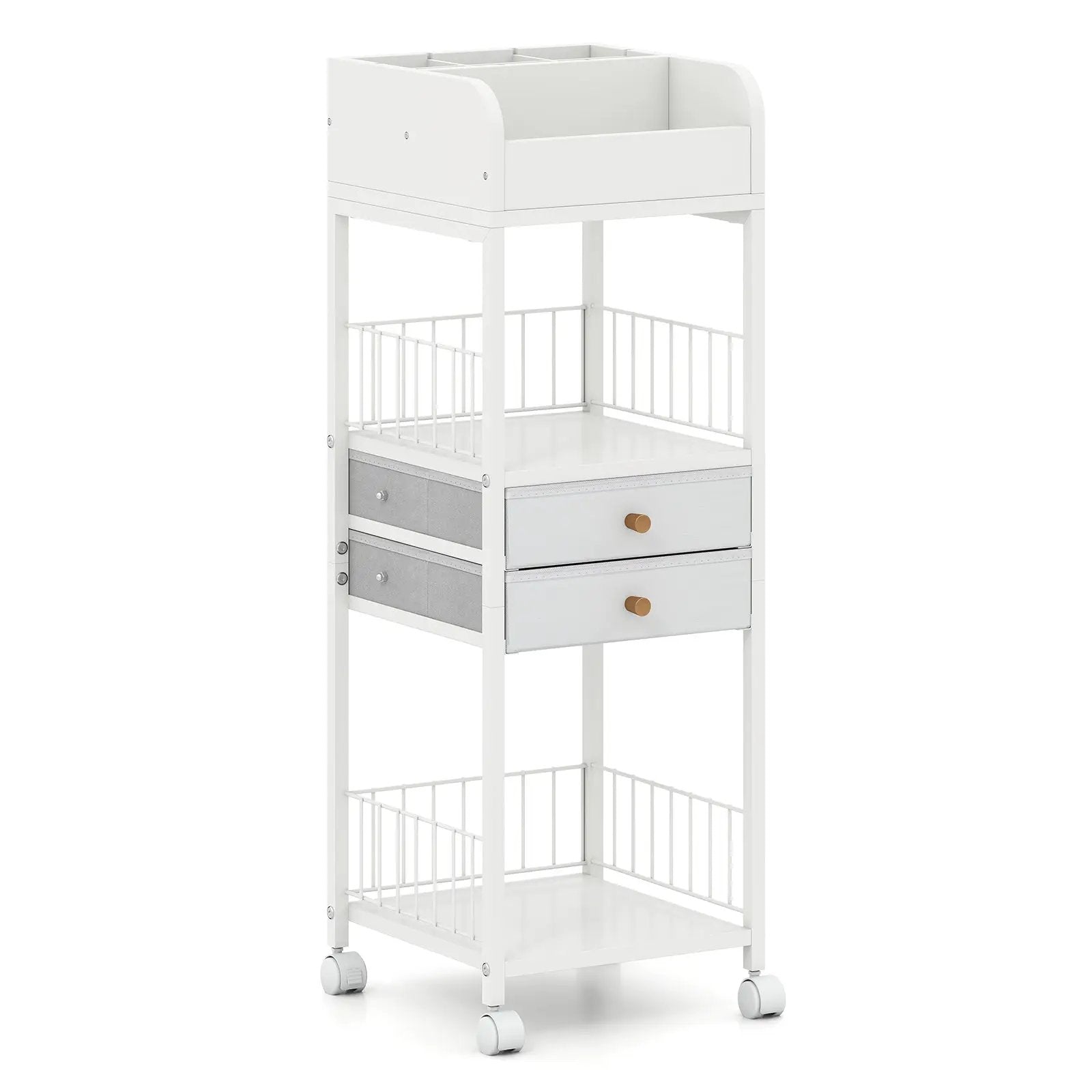 Makeup Organizer Floor Skincare Organizer Cart with Drawers and Storage Shelves-White by DirectDeals