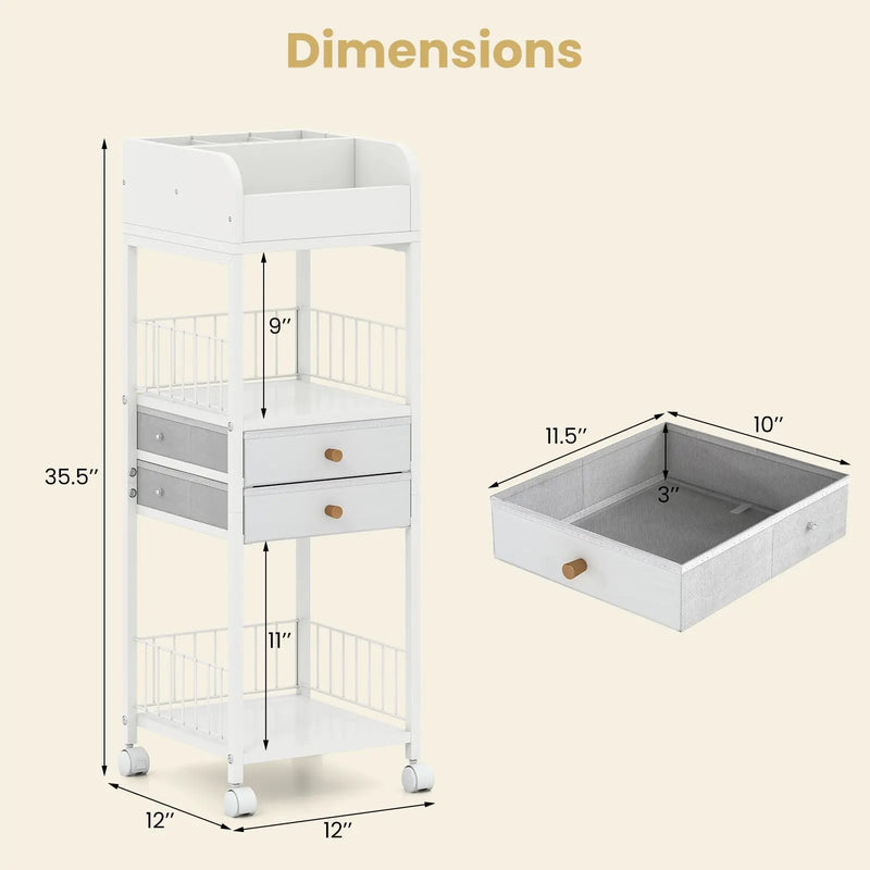 Makeup Organizer Floor Skincare Organizer Cart with Drawers and Storage Shelves-White by DirectDeals