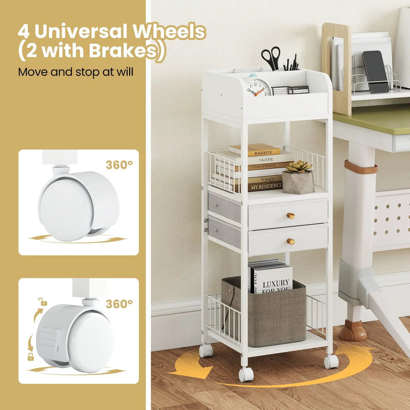 Makeup Organizer Floor Skincare Organizer Cart with Drawers and Storage Shelves-White by DirectDeals