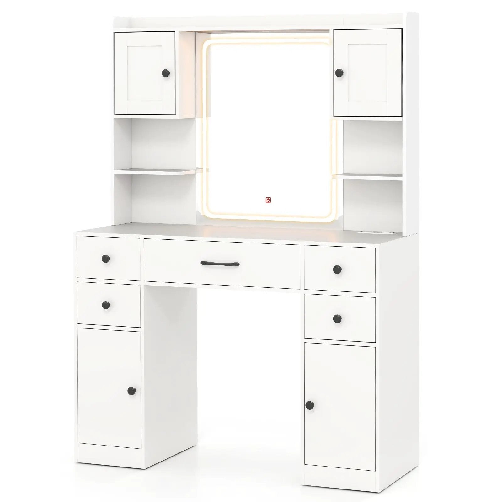 Makeup Vanity Desk with Lighted Mirror and Charging Station-White by DirectDeals