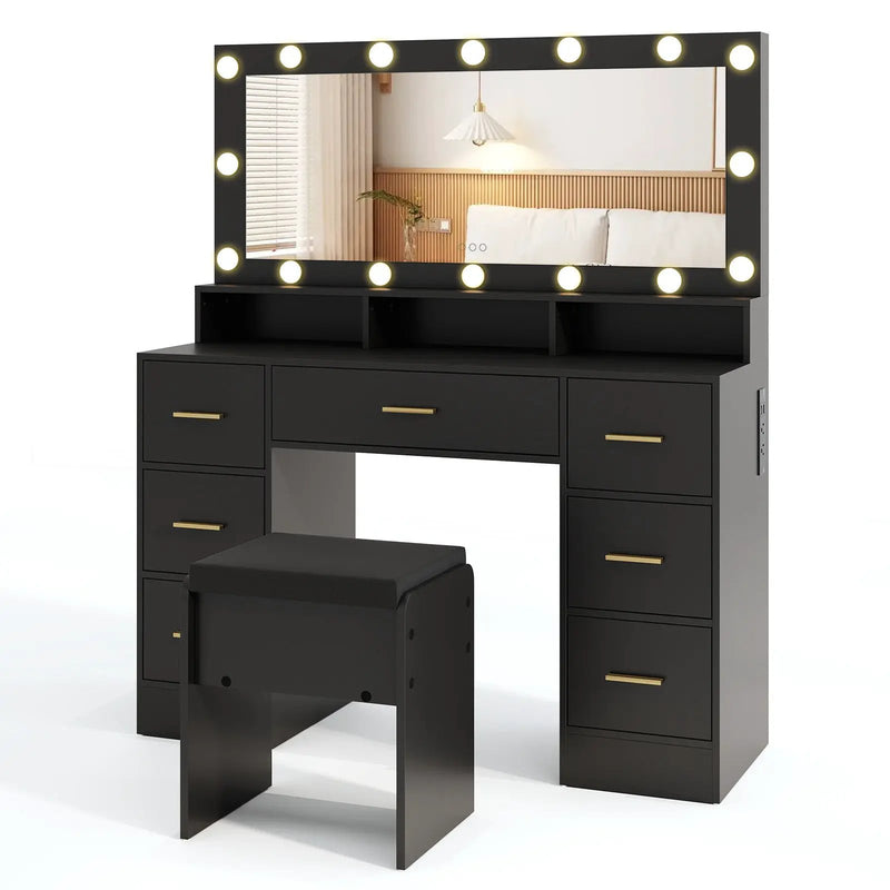 Makeup Vanity Desk with Mirror 3-Color LED Lights and Charging Station by DirectDeals