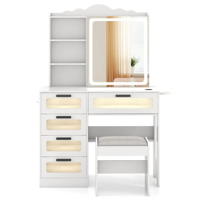 Makeup Vanity Desk with Mirror and Charging Station-White by DirectDeals