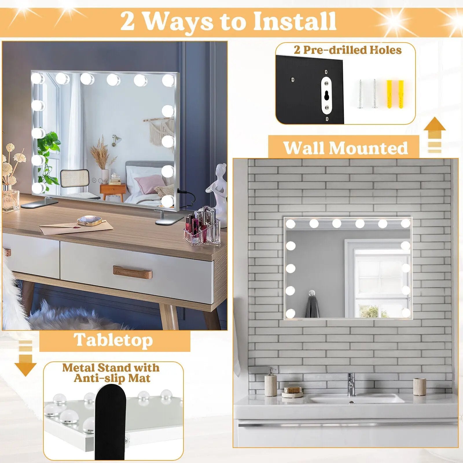 2-in-1 Vanity Mirror with 14 Dimmable LED Bulbs by DirectDeals
