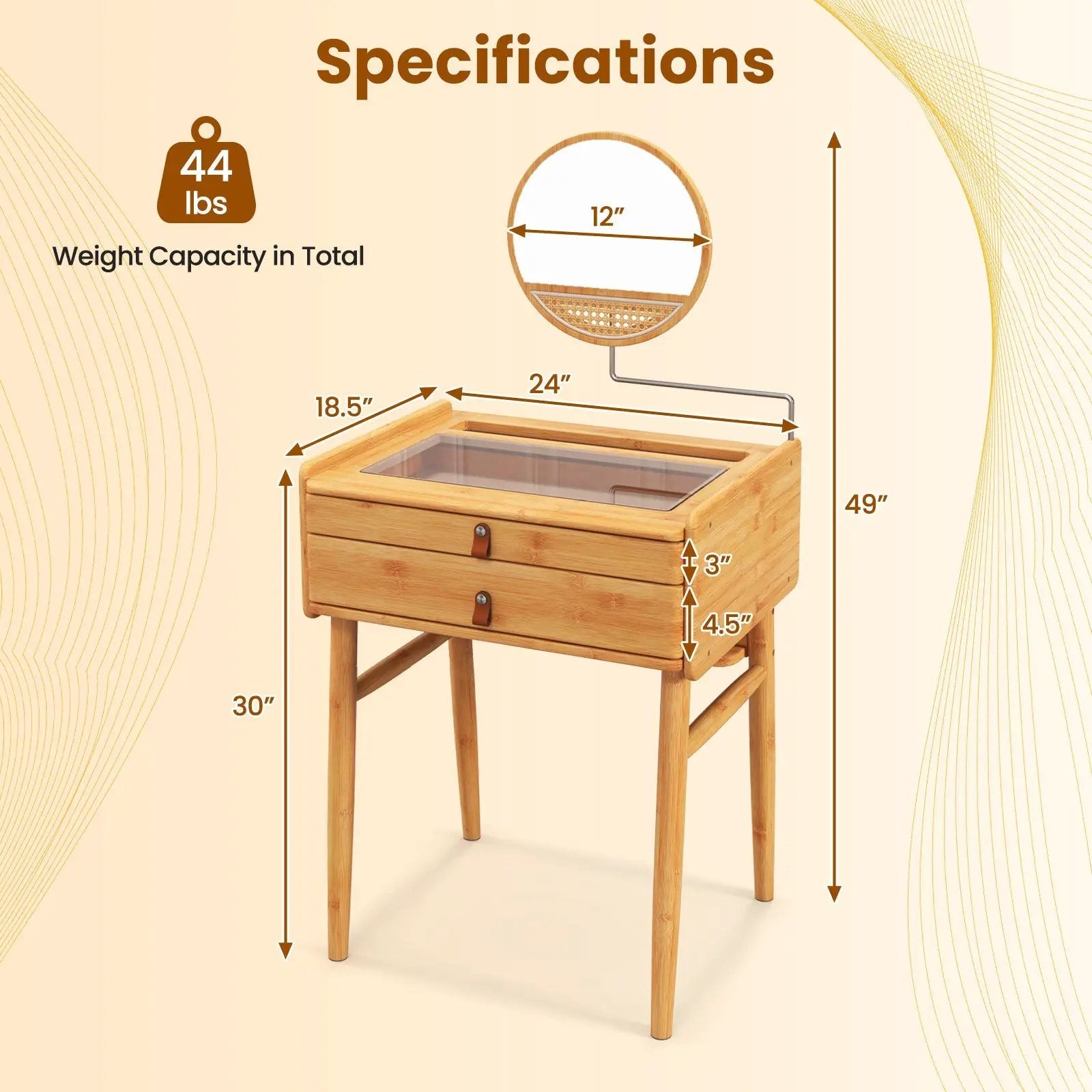 Bamboo Makeup Vanity Table with Mirror with 2 Storage Drawers-Natural by DirectDeals