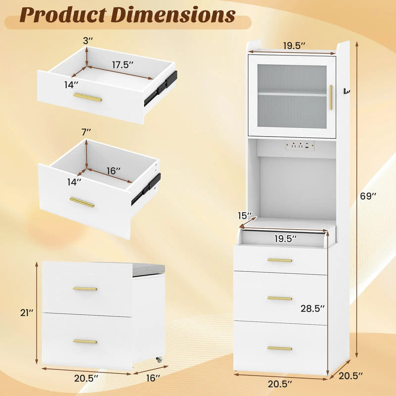 Makeup Vanity with Power Outlets and Flip-top Mirror and Storage Stool-White by DirectDeals