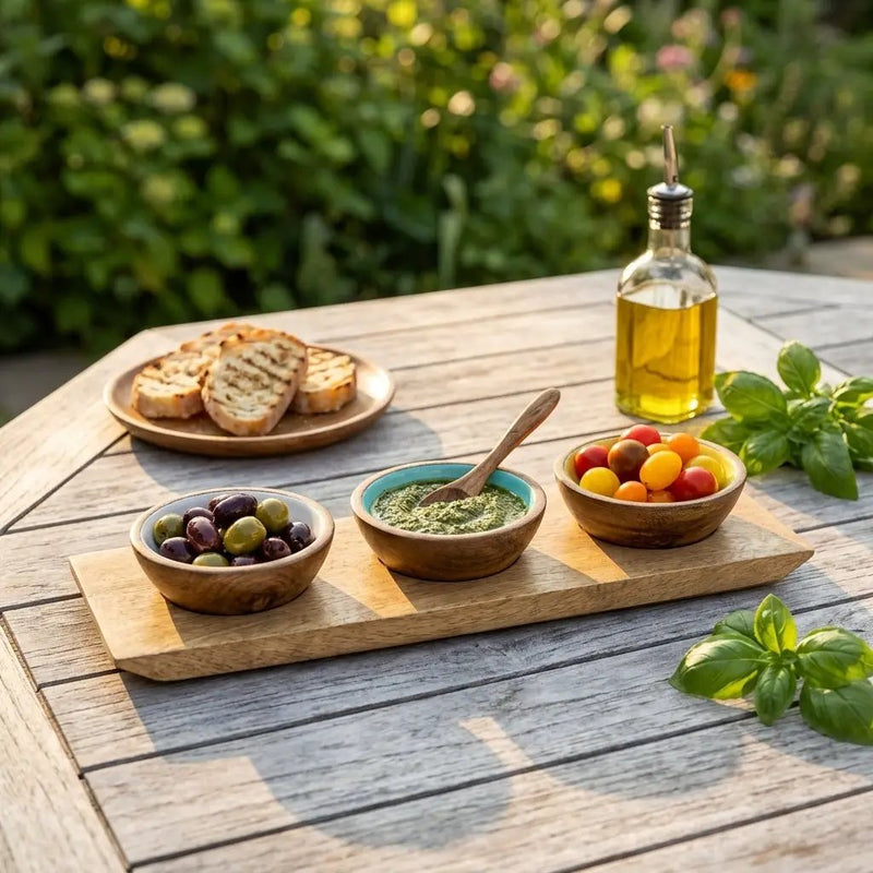House of Avana Mango Wood Condiment Set with Enamel Bowls by House Of Avana