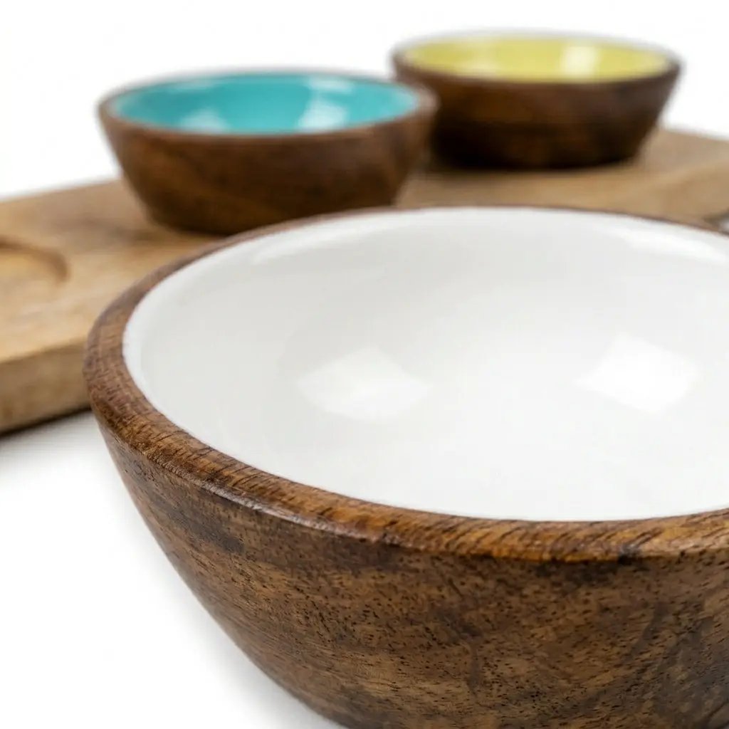 House of Avana Mango Wood Condiment Set with Enamel Bowls by House Of Avana