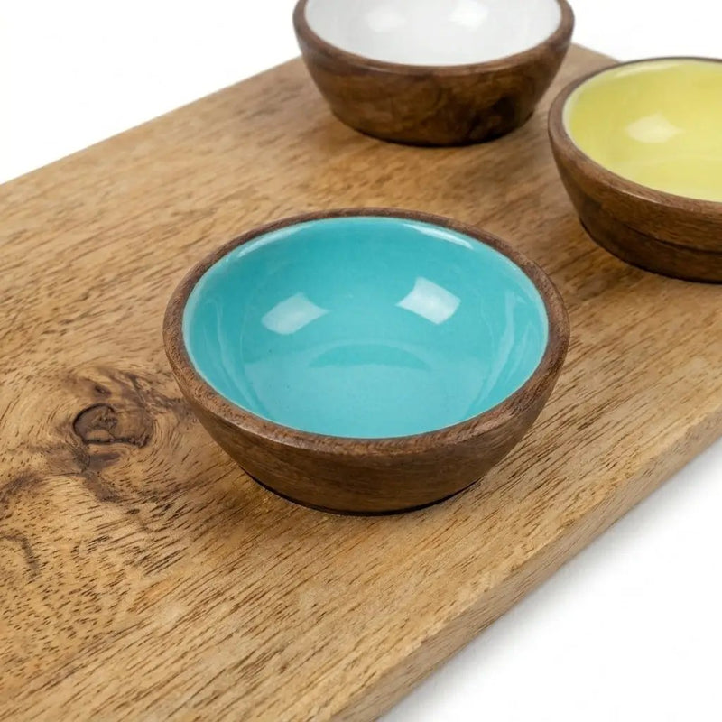 House of Avana Mango Wood Condiment Set with Enamel Bowls by House Of Avana