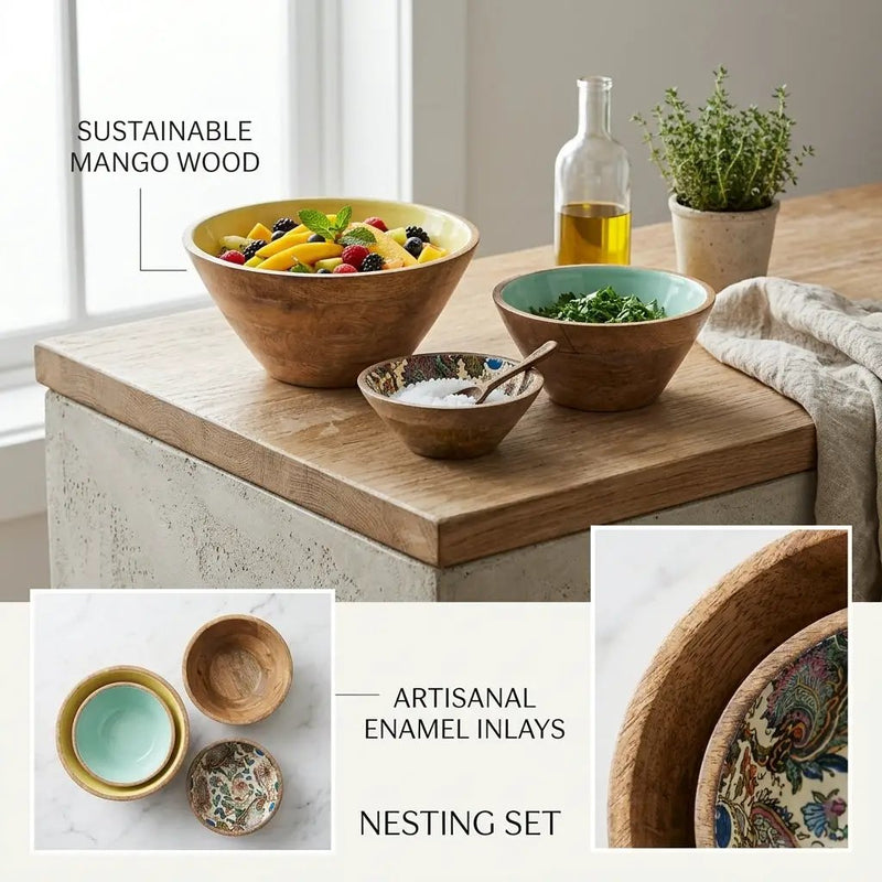 House of Avana Mango Wood Bowl Set of 3 by House Of Avana