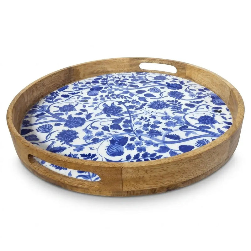 House of Avana Round Blue Mango Wood Serving Tray by House Of Avana