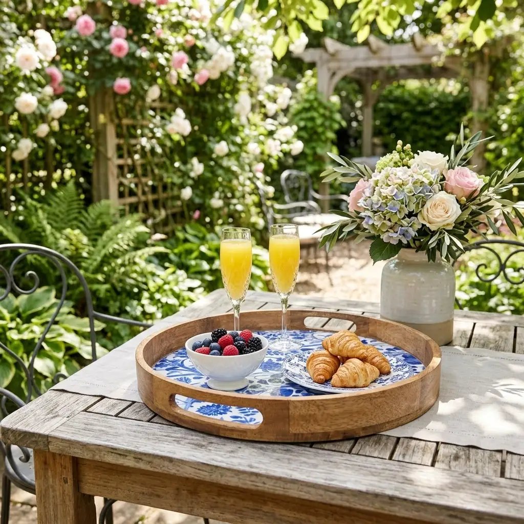 House of Avana Round Blue Mango Wood Serving Tray by House Of Avana